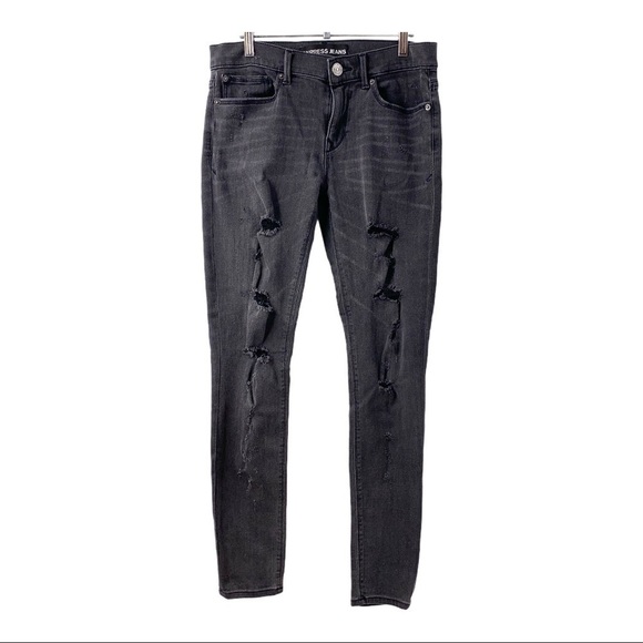 Express Charcoal Destructed Denim Leggings Jeans - Picture 9 of 11